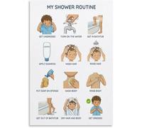 REIUAFWYGV Shower Step by Step Visual Schedule for Autistic Boys Canvas Wall-Art Poster Bathroom Room Decor(Unframed,16x24inch(40x60cm))