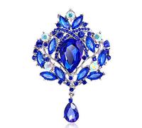 Reizteko da sposa grande cristallo STRASS bouquet spilla pin per le donne Silver-toned Blue