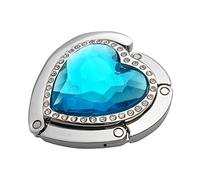 Reizteko Gancio per borsetta, a forma di cuore, con strass, pieghevole, per appendere la borsa, per tavoli (blu cielo)