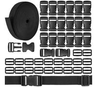 REJOECE Fettuccia Nylon, 15m x 25mm Cinghie Zaino Fettuccia, 20 pezzi Fibbia Zaino, Fibbia Nylon Rotolo Di Nylon, Nero Fettuccia Zaino per Riparazione Zaino Bagagli Borsa Macchina Fotografica Collare