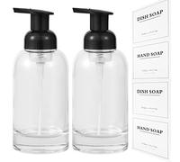 rejomiik Dispenser di sapone in schiuma di vetro spesso, dispenser di sapone per le mani per bagno o cucina, 360 g, bottiglie trasparenti per sapone per mani, bagnoschiuma, nero, confezione da 2