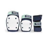 REKD Set di 3 cuscinetti resistenti blu e menta, protezione di sicurezza completa per sport estremi, protezione per polsi a 360°, protezioni per ginocchia e gomiti durevoli e regolabili, perfetta