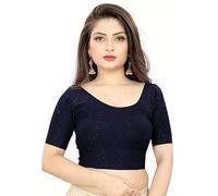 REKHA Camicetta da donna elasticizzata, pronta all'uso, stile indiano, etnico, sari crop top, choli lycra, taglia unica, 304, blu navy, Blu navy, taglia unica