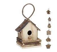 Reladays Casetta per Uccelli, da Appendere, Legno Non Trattato, Balcone, Giardino, HLP 32x18x14,5 cm, Naturale