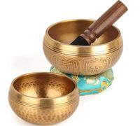Relaehih Set di 2 campane tibetane, 100% realizzate a mano in Nepal, set di campane sonore per meditazione per yoga, guarigione dei chakra, regali per meditazione, regali unici per donne (blu, 8,9 cm