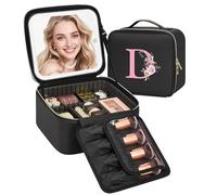 Relavel Borsa per il trucco con iniziale con specchio a LED per donne e ragazze, organizer da viaggio personalizzato per cosmetici, regalo di compleanno per nipoti, damigella d'onore, laurea