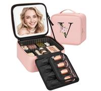 Relavel Borsa per il trucco con iniziale con specchio a LED per donne, organizer da viaggio personalizzato, organizer per cosmetici da viaggio, regalo di Natale per adolescenti, ragazze, nipoti