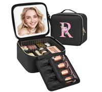 Relavel Borsa per il trucco con iniziale con specchio a LED per donne, organizer da viaggio personalizzato per cosmetici da viaggio, regalo di compleanno per adolescenti, ragazze, nipoti, laurea