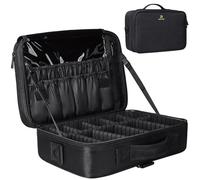 Relavel Custodia da viaggio per trucchi, organizer portatile per artisti, con divisori regolabili, per cosmetici, pennelli da trucco, articoli da toeletta (nero, M)