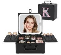 Relavel Regali di compleanno per donne e ragazze, borsa per il trucco con iniziale con specchio a LED borsa cosmetica personalizzata organizer da viaggio custodia per treno, regalo di laurea per