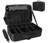 Relavel Trousse professionale per trucchi, organizer per pennelli da 41,9 cm, da viaggio, 3 strati, grande capacità, con tracolla regolabile, Nero, L
