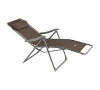 Relax, sdraio color beige scuro, pieghevole, con schienale regolabile.
