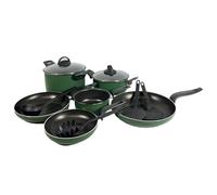 Relax World Batteria di Pentole da Cucina Made in Italy 12 Pezzi, Verde, Antiaderenti con Coperchi in Vetro, Include Padelle e Utensili da Cucina