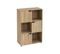 Relax World Libreria Scaffale in Legno di Truciolato Laminato da 12 mm,con 6 Scomparti è 3 Ante, Porta Libri con Ante,Ufficio, Studio, Soggiorno L60xP29xH90