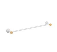 Relax World Portasciugamani,Porta asciugamani da Parete in Acciaio Inossidabile Laccato e Legno di Bambu,Porta Salviette da bagno, Dimensioni P10xL65xH5 cm (Bianco)