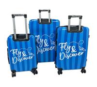 Relax World Set 3 Valigie Trolley Rigide, Design 'Fly & Discover', Ruote Girevoli 360°, Chiusura di Sicurezza, Taglia L, M, S (Azzurro)