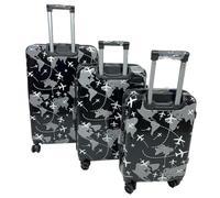 Relax World Set 3 Valigie Trolley Rigide, Design 'Fly & Discover', Ruote Girevoli 360°, Chiusura di Sicurezza, Taglia L, M, S (Nero)