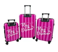 Relax World Set 3 Valigie Trolley Rigide, Design 'Fly & Discover', Ruote Girevoli 360°, Chiusura di Sicurezza, Taglia L, M, S (Fuxia)