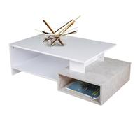 Tavolino Basso Sala da Pranzo,Caffè 2 Livelli Bianco Cemento Design Moderno