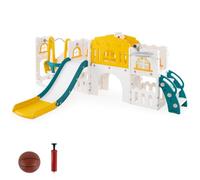RELAX4LIFE 10 in 1 Scivolo per Bambini, Parco Giochi con Altalena, Canestro da Basket, Scala da Arrampicata e Tunnel, Giochi Montessori per Bambini 1 Anni + (Deluxe, Giallo+Verde)