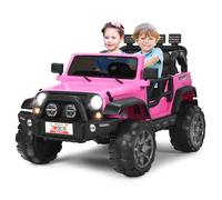RELAX4LIFE 12V Jeep Elettrica Calvacabile Fuoristrada a 2 Posti per Bambini con Telecomando 2,4G,4 Velocità Regolabile,Avanti/Indiero/Destra/Sinistra,Musica/PortaUSB,123x80x80cm,Rosa-modello 2