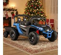 RELAX4LIFE 12V Trattore Elettrico per Bambini con Rimorchio Staccabile con Telecomando Sospensioni a Molla, Luci e Musica, per Bambini 3+ Anni (BLU)