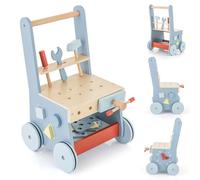 RELAX4LIFE 2 in-1 Carrello Primi Passi in Legno con Banco da Lavoro di Legno, Attrezzi Montessori, 4 Ruote, 30 x 30 x 47 cm