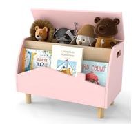 RELAX4LIFE 2 in 1 Contenitore Porta Giochi per Bambini, Cassapanca Baule in Legno, Libreria Scaffale per Cameretta e Asilo, 60 x 30 x 44 cm (Rosa,Scatola)