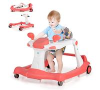 RELAX4LIFE 2 in 1 Girello Neonato 6-18 Mesi, Primi Passi Pieghevole per Bambini con Altezza e Velocità Regolabili, Musica e Luce, Cuscino Rimovibile e Lavabile, Fino a 15 KG (ROSA)