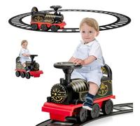 RELAX4LIFE 2 in 1 Macchina Elettrica per Bambini e Trenino Elettrico per Bambini con 16 Pezzi di Binari, Musica, Luci, Pedali Retrattili, 2 Anni+ (ROSSO)