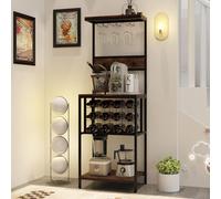 RELAX4LIFE 2 in 1 Scaffale Bar da Cucina/Portabottiglie da Terra a 3 Livelli con Portabicchieri, Supporto per Forno a Microonde, per Cantinetta Vino, Cucina, Sala da Pranzo, Marrone