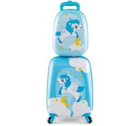 RELAX4LIFE 2 in 1 Set di Valigie Unicorno per Bambini, 2 Pezzi, Trolly+Zaino, con Ruote Girevoli, Maniglia Retrattile e Zaino con Piedini in Plastica (Modello 3)