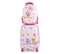 RELAX4LIFE 2 in 1 Set di Valigie Unicorno per Bambini, 2 Pezzi, Trolly+Zaino, con Ruote Girevoli, Maniglia Retrattile e Zaino con Piedini in Plastica (Modello 14)