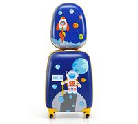 RELAX4LIFE 2 in 1 Set di Valigie Unicorno per Bambini, 2 Pezzi, Trolly+Zaino, con Ruote Girevoli, Maniglia Retrattile e Zaino con Piedini in Plastica (Modello 7)