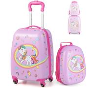 RELAX4LIFE 2 in 1 Set di Valigie Unicorno per Bambini, 2 Pezzi, Trolly+Zaino, con Ruote Girevoli, Maniglia Retrattile e Zaino con Piedini in Plastica (Modello 5)