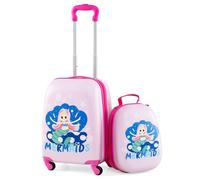 RELAX4LIFE 2 in 1 Set di Valigie Unicorno per Bambini, 2 Pezzi, Trolly+Zaino, con Ruote Girevoli, Maniglia Retrattile e Zaino con Piedini in Plastica (Modello 30)