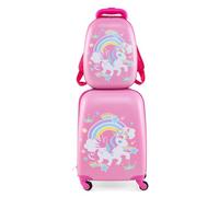 RELAX4LIFE 2 in 1 Set di Valigie Unicorno per Bambini, 2 Pezzi, Trolly+Zaino, con Ruote Girevoli, Maniglia Retrattile e Zaino con Piedini in Plastica (Modello 12) (28)