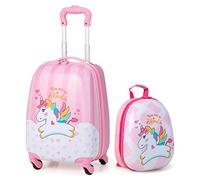 RELAX4LIFE 2 in 1 Set di Valigie Unicorno per Bambini, 2 Pezzi, Trolly+Zaino, con Ruote Girevoli, Maniglia Retrattile e Zaino con Piedini in Plastica (Modello 1)