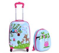 RELAX4LIFE 2 in 1 Set di Valigie Unicorno per Bambini, 2 Pezzi, Trolly+Zaino, con Ruote Girevoli, Maniglia Retrattile e Zaino con Piedini in Plastica (Modello 13)