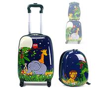RELAX4LIFE 2 in 1 Set di Valigie Unicorno per Bambini, 2 Pezzi, Trolly+Zaino, con Ruote Girevoli, Maniglia Retrattile e Zaino con Piedini in Plastica (Modello 6)