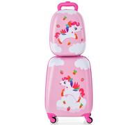 RELAX4LIFE 2 in 1 Set di Valigie Unicorno per Bambini, 2 Pezzi, Trolly+Zaino, con Ruote Girevoli, Maniglia Retrattile e Zaino con Piedini in Plastica (Modello 2)