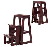RELAX4LIFE 2 in 1 Sgabello Pieghevole a Scaletta con 3 Gradini (Marrone) | Sedia Sgabello in Legno Massiccio (Pino) , per Cucina, Camera da letto, Ufficio, Negozio, Portata 150 kg, 38,5x57x66 cm