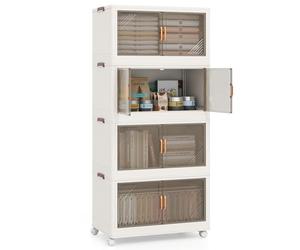 RELAX4LIFE 3/4 Pezzi Contenitori Pieghevoli con Coperchi 75/105 L, Set di 3/4 Scatole di Stoccaggio con Ruote Bloccabili, Contenitore Plastica Trasparente, Organizzatori Multiuso per Casa (4 Livelli)