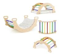 RELAX4LIFE 3 in 1 Arco da Arrampicata per Bambini con Cuscino Morbido, Triangolo da Arrampicata in Legno, Tunnel per Gattonare, Altalena da Interno per Bambini 1+ Anno, 81 x 50,5 x 38 cm (Colorato)