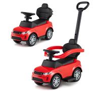 RELAX4LIFE 3-in-1 Auto a Spinta/Passeggino per Bambini/Carrozzina Scorrevole con Maniglione Rimovibile e Pedana Retrattile, Barra di Scorrimento e Portaoggetti Nascosto, 1-3 Anni (ROSSO)