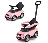 RELAX4LIFE 3-in-1 Auto a Spinta/Passeggino per Bambini/Carrozzina Scorrevole con Maniglione Rimovibile e Pedana Retrattile, Barra di Scorrimento e Portaoggetti Nascosto, 1-3 Anni (ROSA)