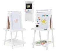 RELAX4LIFE 3 in 1 Cavalletto per Bambini Pieghevole in Legno, Altezza Regolabile, Lavagna Magnetica con Lavagna Bifacciale, con Rotolo di Carta, Vassoio e Accessori, 3+ Anni, 55x66x106-126cm (Bianco)
