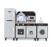RELAX4LIFE 3 IN 1 Cucina Giocattolo per Bambini, Mini Cucina in Legno, Suoni e Luci Realistici, Cucina Giocattolo con Lavello, Fornelli, Frigorifero, per Bambini 3+ Anni (Marrone)