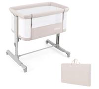 RELAX4LIFE 3 in 1 Culla Neonato, Culla da Campeggio per Bambole con Materasso Imbottito e Cinghia Fissaggio, Regolabile In Altezza 7 Posizioni, per Bambini 0-6 Mesi Fino a 9kg (Beige)
