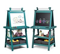 RELAX4LIFE 3 IN 1 Lavagna per Bambini a Doppia Faccia, 56×43×117cm (Blu)